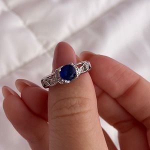 Silver and Faux Sapphire Ring Engagement Fashion Jewelry Size 8